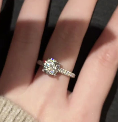 Classic Four-Prong Accented Moissanite Ring | Sterling Silver