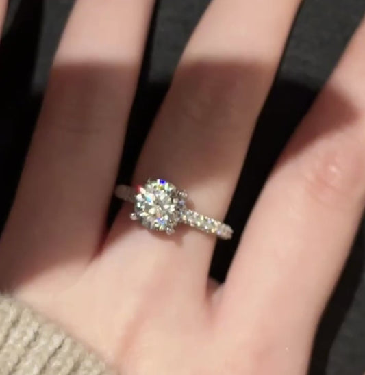 Classic Four-Prong Accented Moissanite Ring