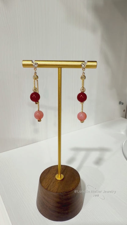 Carnelian Pink Agate Linear Drop Earrings | Adjustable Pull-Through