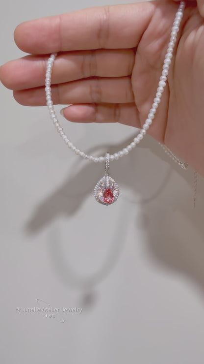 Lab-Grown Padparadscha Sapphire Pear Halo Pendant