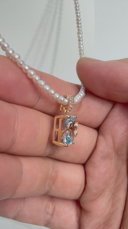 Mermaid Moon Emerald-Cut Blue Crystal Convertible Pendant Necklace
