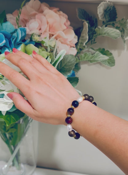 Trinity Bracelet | Agarwood Tiger’s Eye Freshwater Pearl
